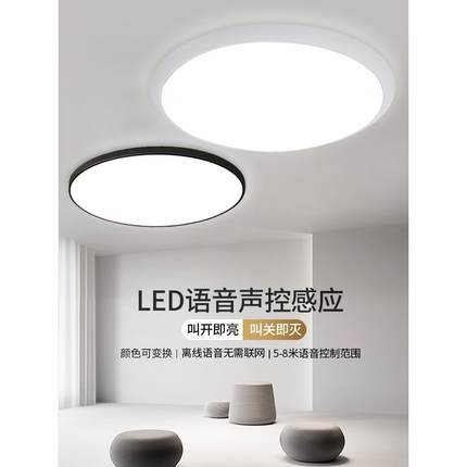 人工智能语音控制识别led圆形吸顶灯护眼遥控无需连网卧室声控灯
