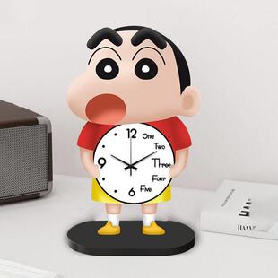 蜡笔小新卡通创意摆台时钟创意客厅饭厅摆件书房卧室家用静音走时