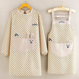 可爱帆布长袖 耐磨工作服女 围裙家用厨房做饭防污透气罩衣大人时尚