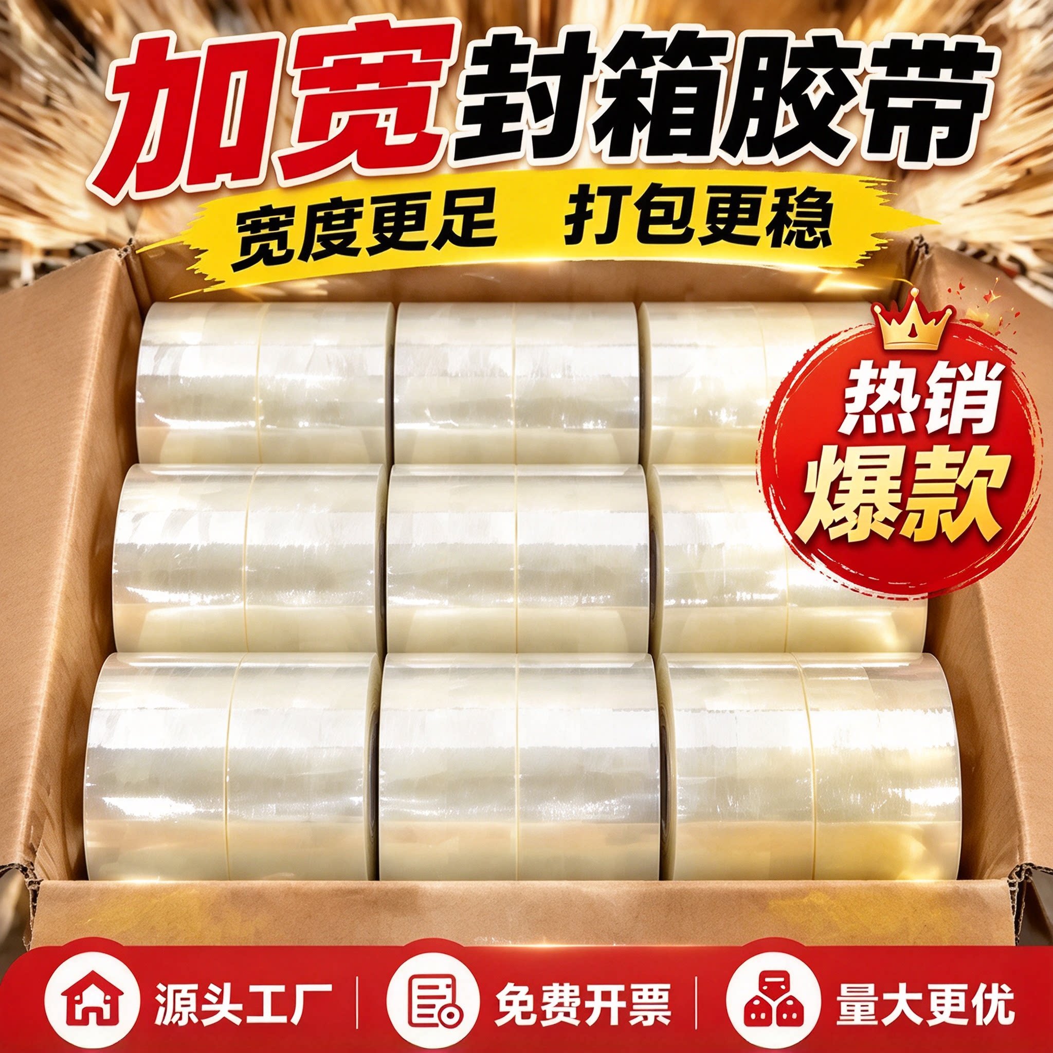 电商宽胶布打包宽胶带透明强力胶封箱首饰包装胶布加宽胶带大卷装