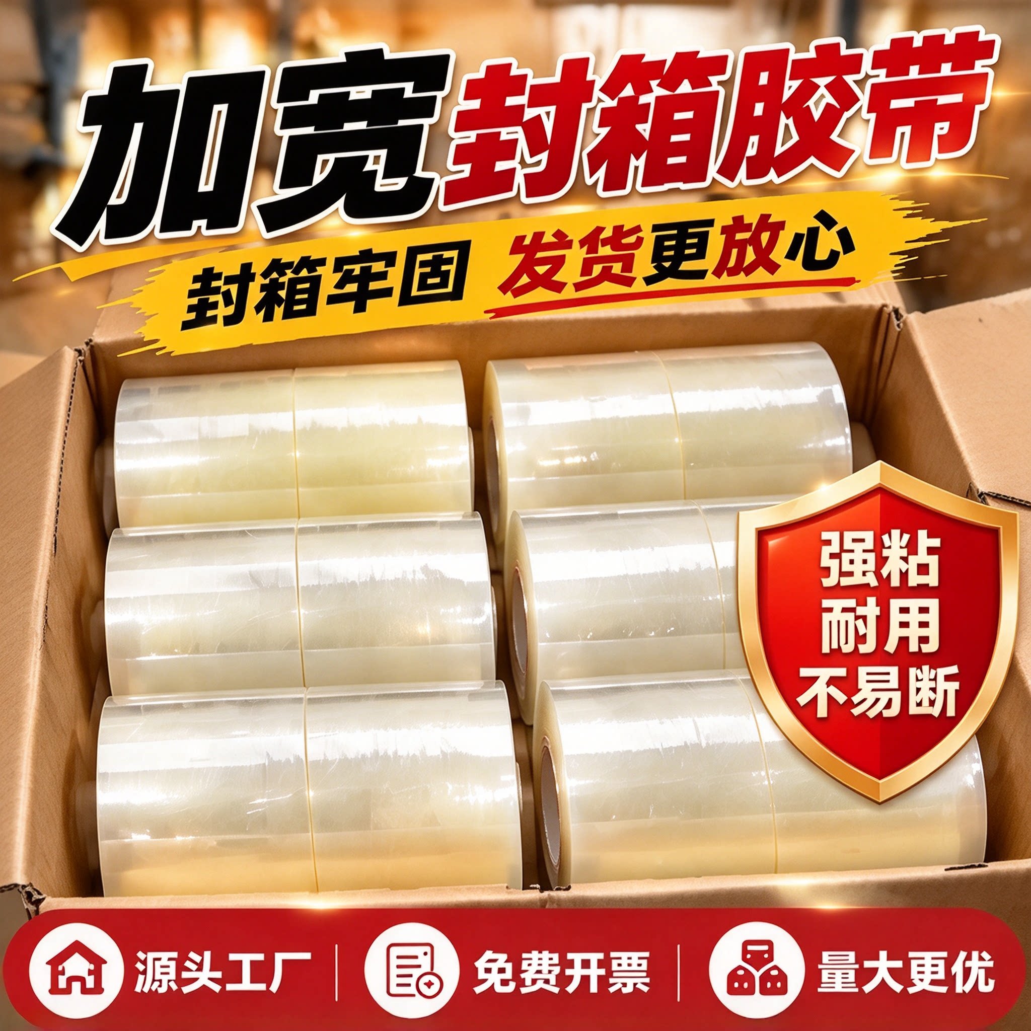 不易断宽胶带透明大号宽胶布酒水包装加宽透明胶带大卷装封箱胶布