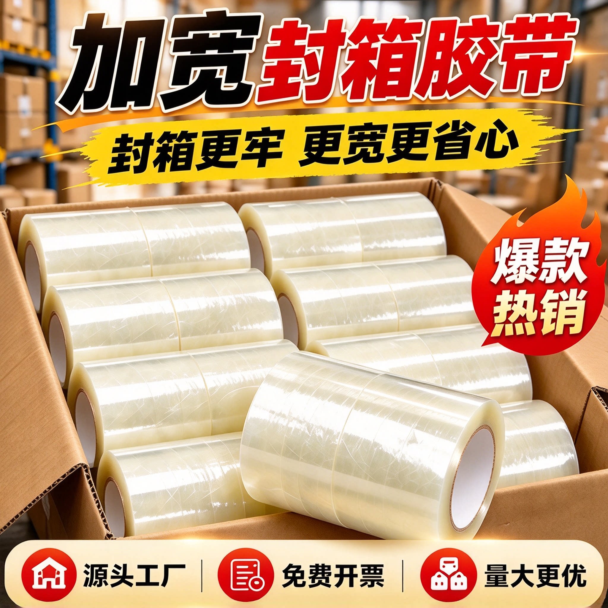 整箱加宽透明胶带大卷装宽胶带透明固定胶布打包端午礼品封箱胶布