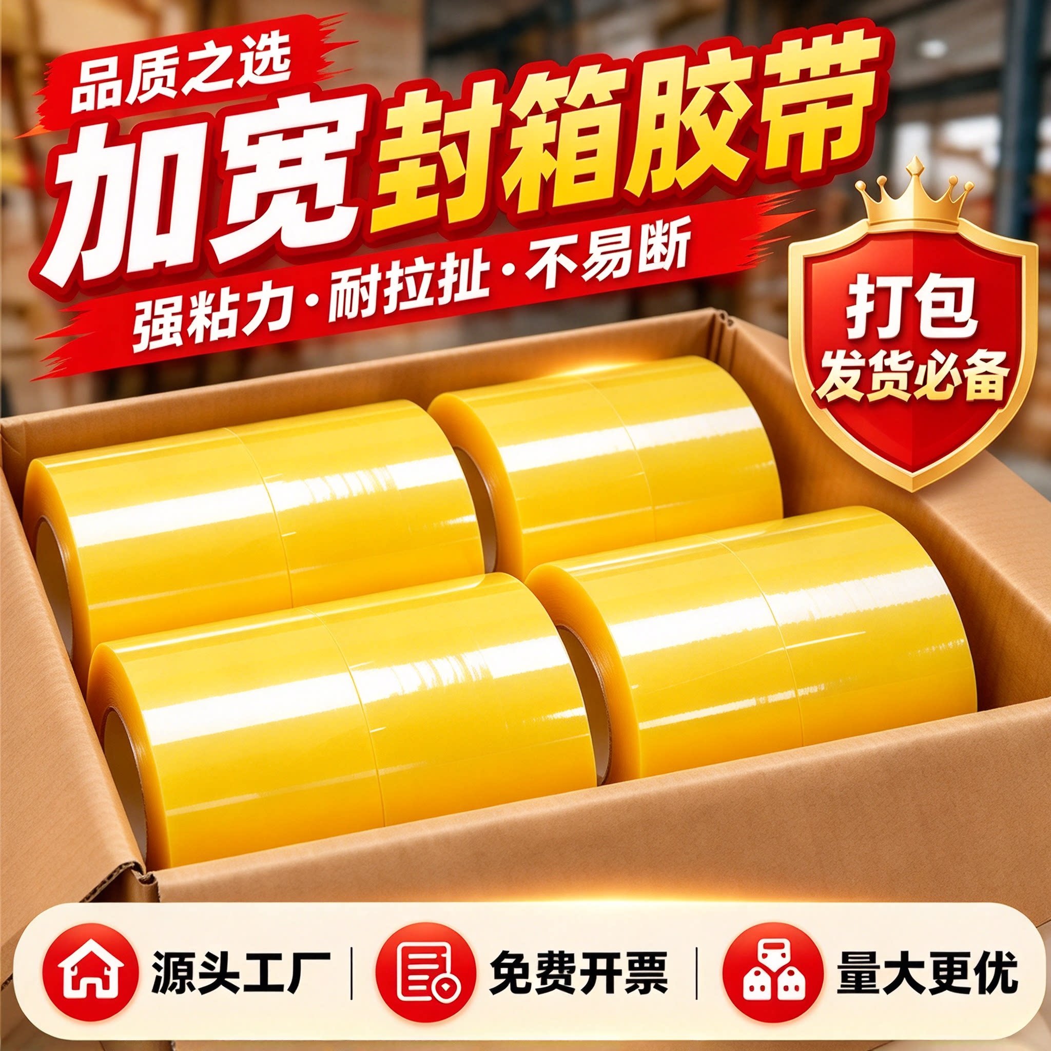 宽胶带高粘度包装透明胶带办公宽胶布大号整箱便宜纸箱黄色