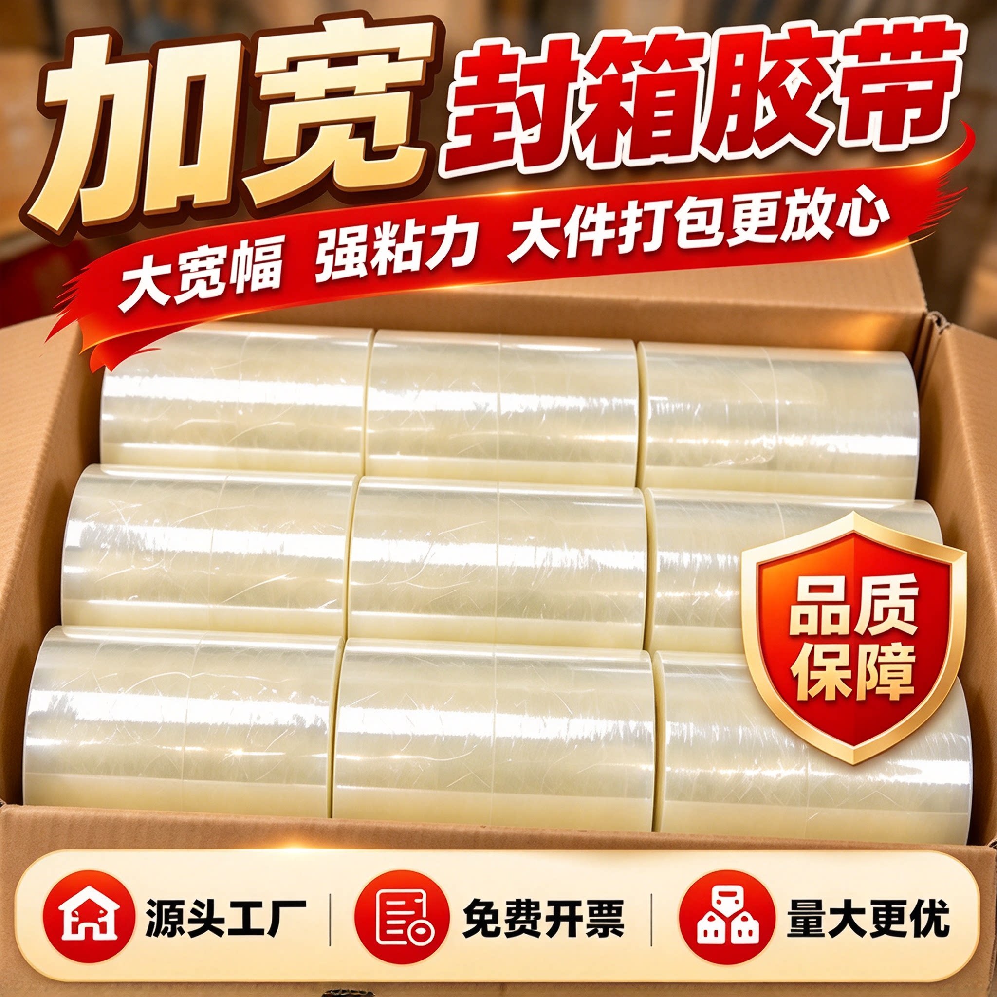 宽胶带不易断密封防水高粘度物流封口办公包装大卷整箱加厚宽胶布胶条纸箱特价厂家直销封箱带封箱胶纸米黄色