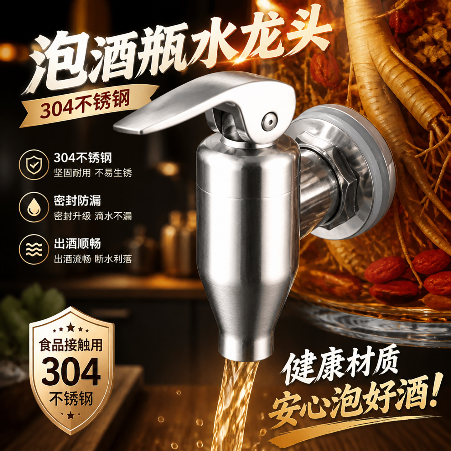酒嘴12mm304不锈钢泡酒瓶水龙头不锈钢酒桶泡酒玻璃瓶防堵密封罐