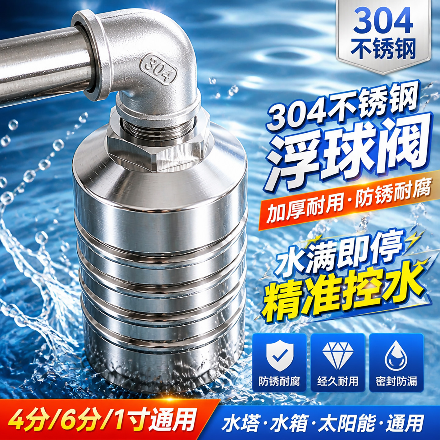 止水阀阀门自来水停水水满自停阀水满停止304不锈钢浮球阀大口径