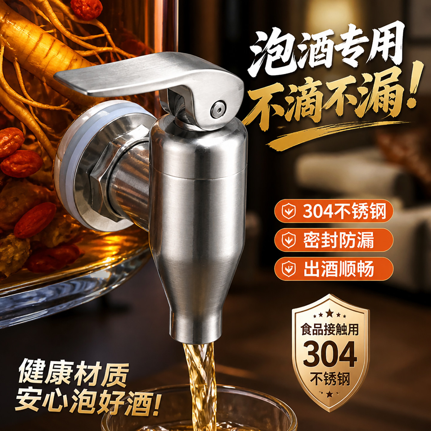 专用加长龙头防堵紫砂密封罐酒坛泡酒瓶水龙头酒罐304不锈钢12mm
