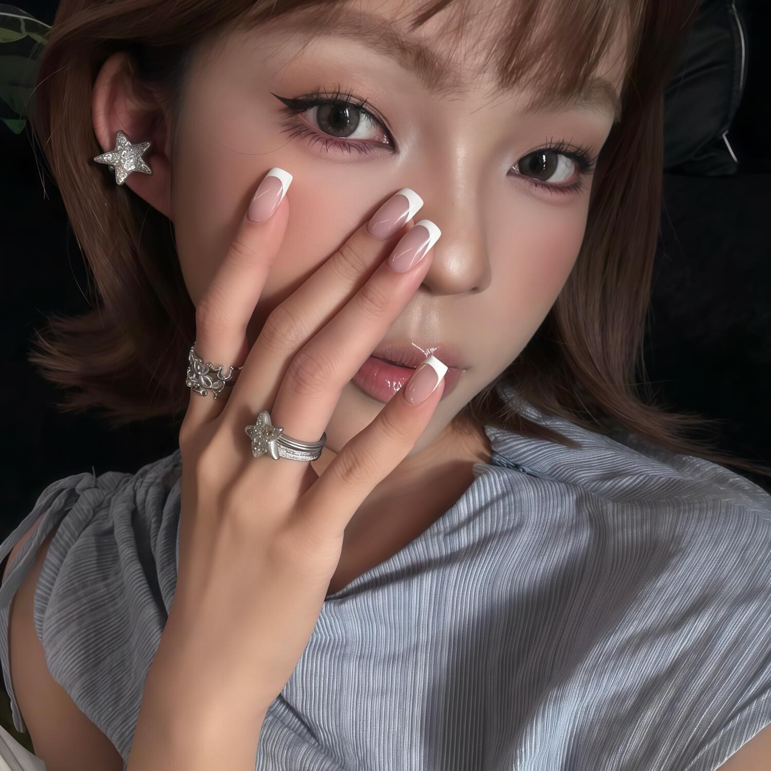 【柔雾白边】海莉贝壳粉法式气质美甲  指甲贴片 纯手工穿戴甲片