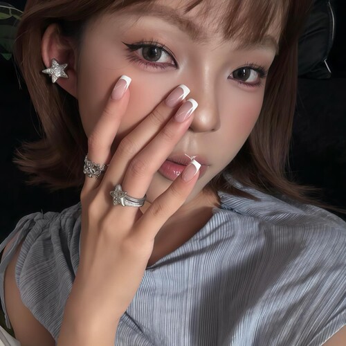 【柔雾白边】海莉贝壳粉法式气质美甲  指甲贴片 纯手工穿戴甲片