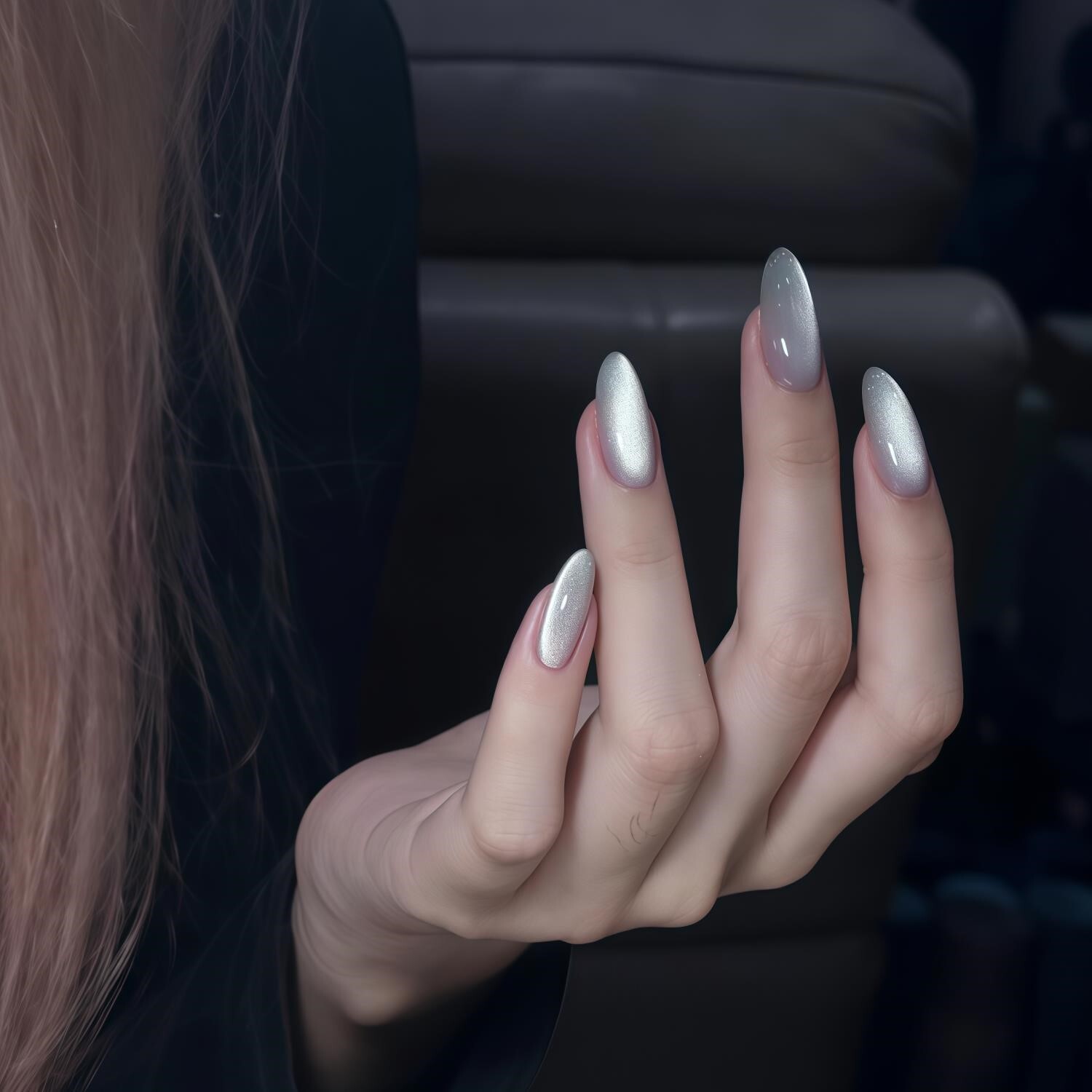 显白高级感猫眼手工穿戴甲简约清冷海盐灰白美甲贴片少女感指甲片