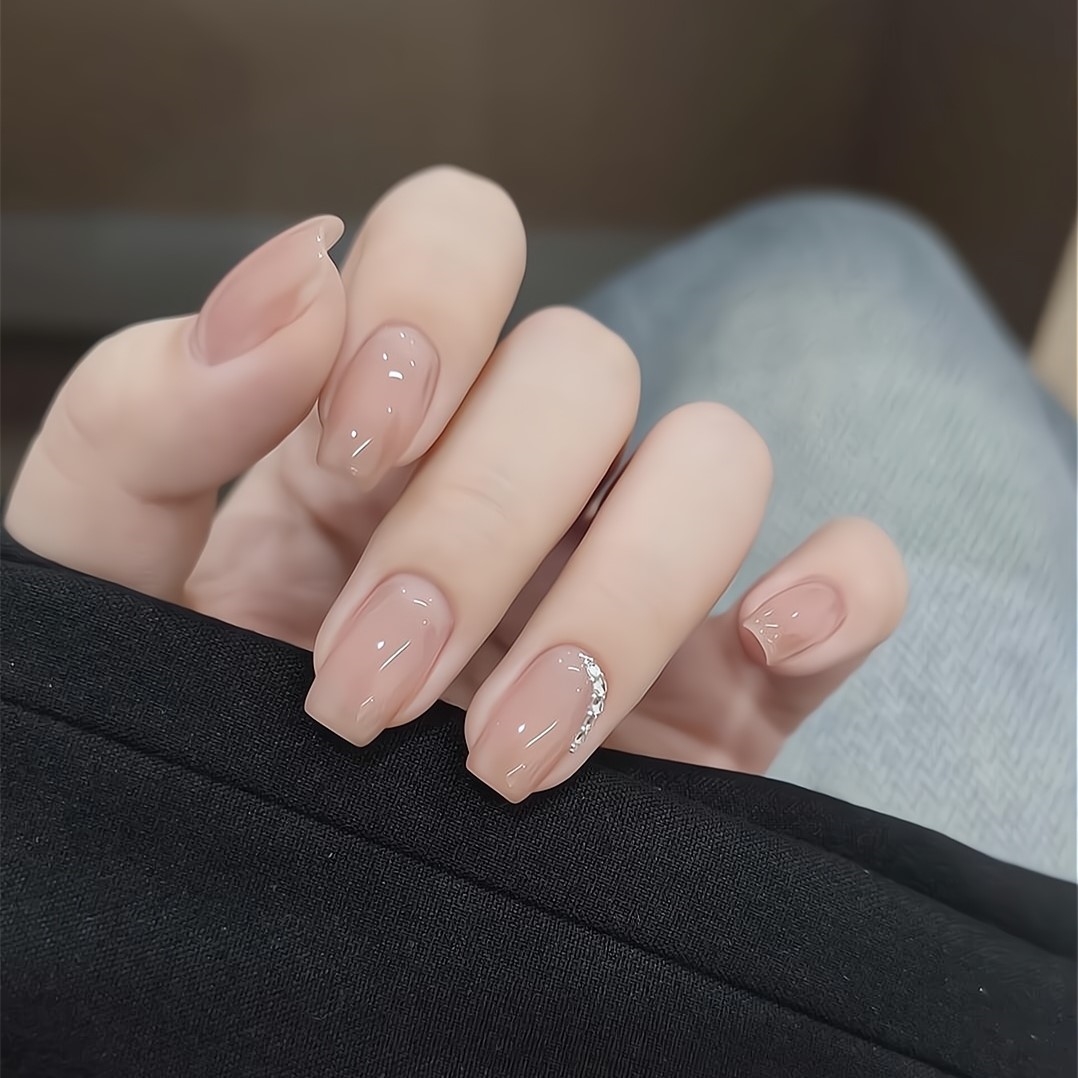 冰透裸色美甲短款纯色显白手工