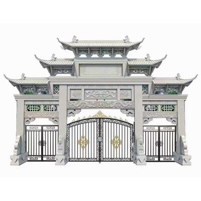 花岗岩石牌坊厂家定制公司位三门山东牌坊村庄景区五门石牌楼