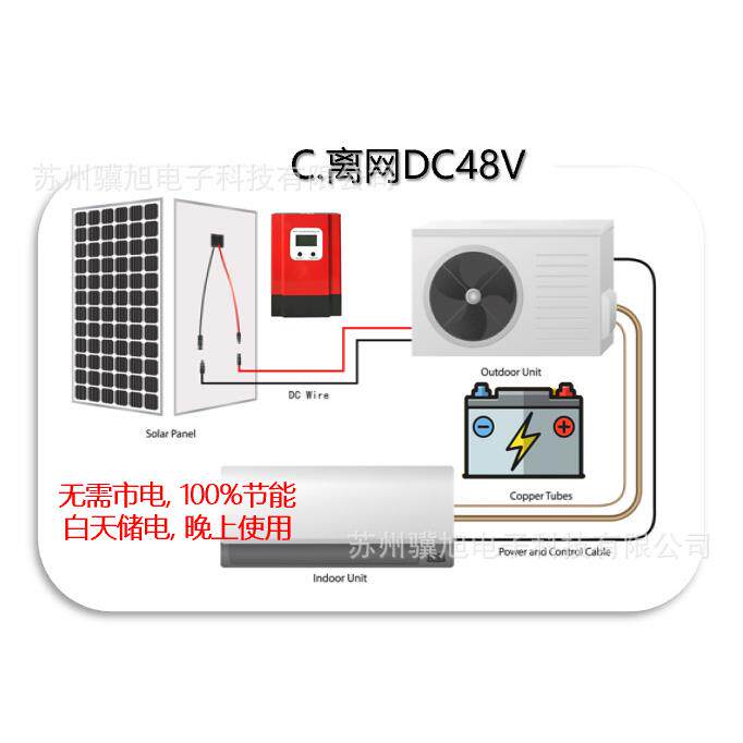 DC48V12000BTU离网式直流太阳能空调光伏板,电池,MPPT8HR解决方案