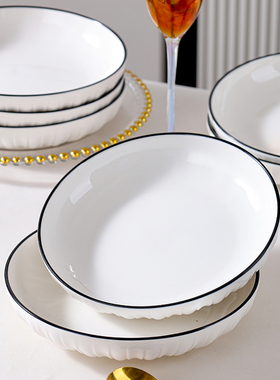 速发盘感菜盘釉下彩高级子创套微波炉适用高颜值白色餐盘意装组合