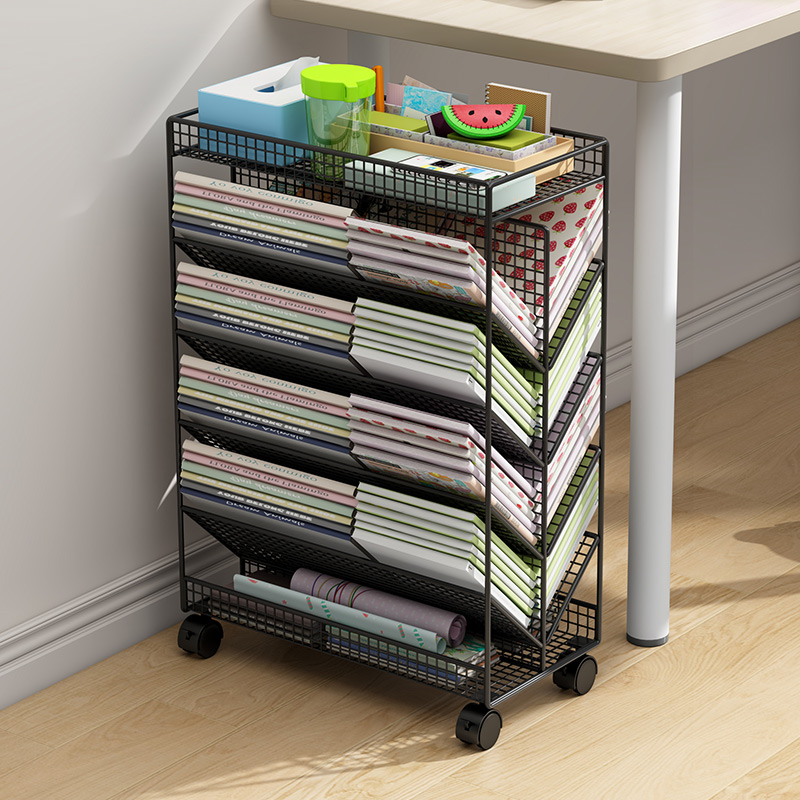 速发书桌物小书架收纳置旁架落简带轮可移动推车桌边地易儿童书柜