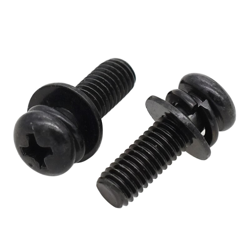 速发黑色十字/十一字M丝圆头三组合螺丝M4M5螺6合黑锌组镀螺钉