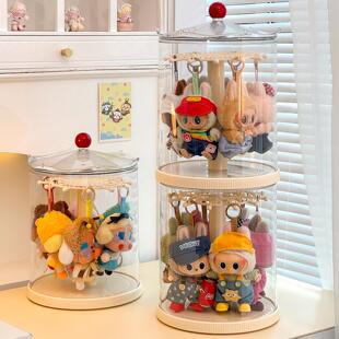 labubu展示盒旋转拉布布挂件收纳盒搪胶娃娃防尘罩公仔玩偶陈列柜