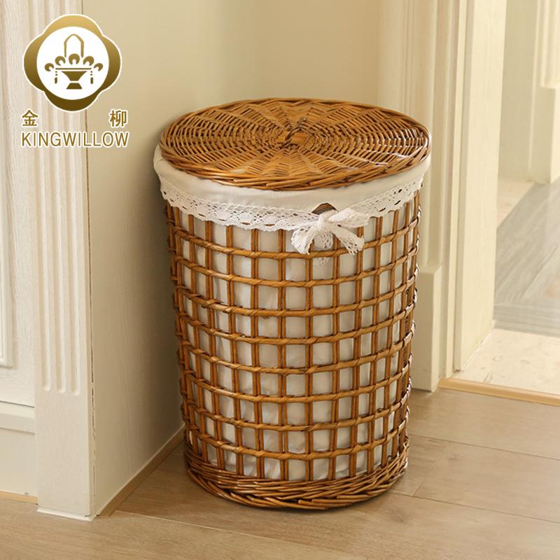 圆形编织收纳筐镂空脏衣篓脏衣桶田园风藤编洗衣篮柳编脏衣收纳框