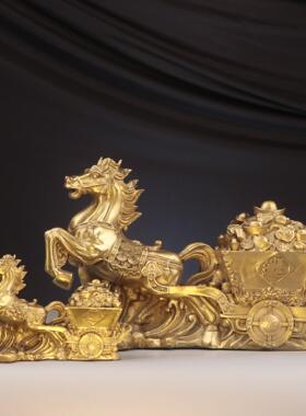 杨铜记 铜马 日进斗金马拉车 店铺家居铜马摆件 马拉车