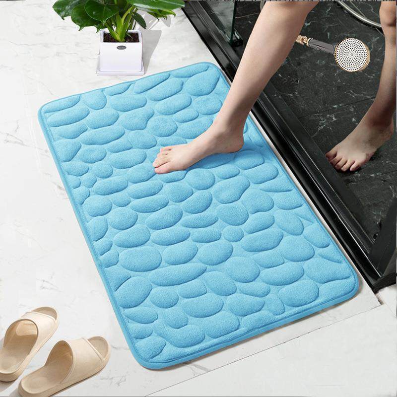跨境记忆棉慢回弹3D压花鹅卵石家用门垫脚垫浴室吸水防滑地毯地垫