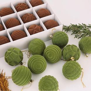 饰品 塑料彩绘丝绒球节日装 跨境植绒圣诞球6cm12个盒装 圣诞树挂件