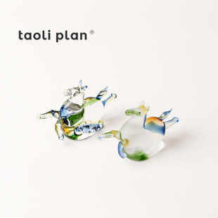 taoliplan彩色玻璃小马茶宠摆件透明笔搁盖置马年创意茶道配件