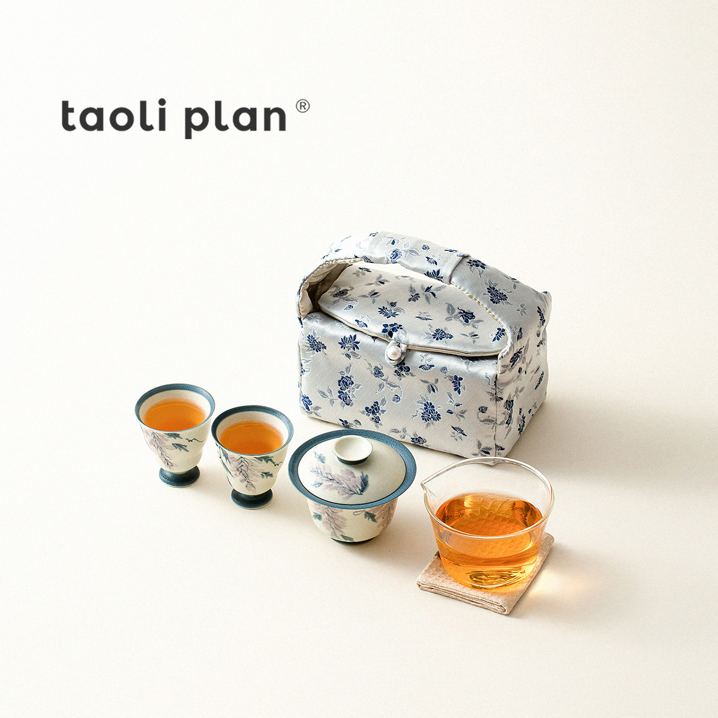 taoliplan便携式旅行茶具套装手绘陶瓷盖碗收纳包小清新户外茶具