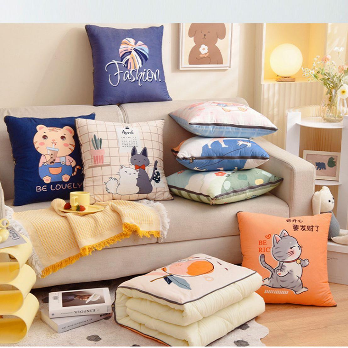 多功能二合一水晶绒磨毛多针四季抱枕被汽车两用靠枕盖被空调被