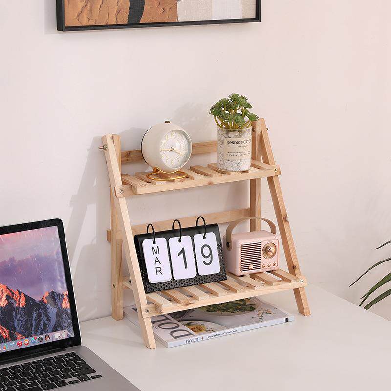 跨境免安装收纳架木质置物架桌面花架代贴标签重 550克 40*36*3.5