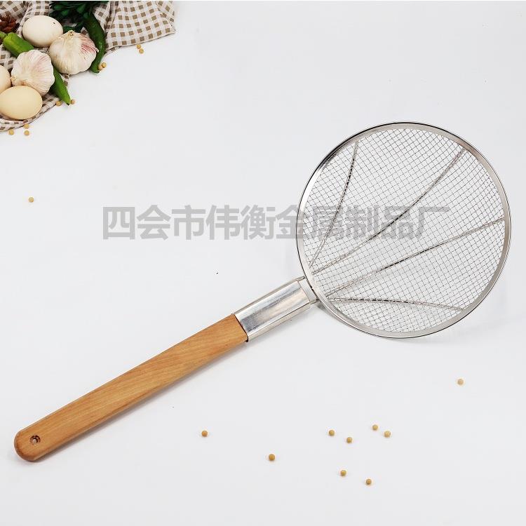 商用不锈钢大漏勺4目粗网捞篱笊篱过滤网木柄油格炸厘厂家