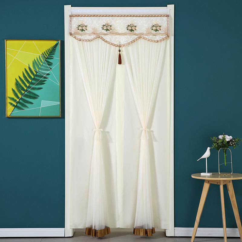 免安装粘贴式门帘双层设计蕾丝绣花家用新中式长款门帘卧室隔断帘