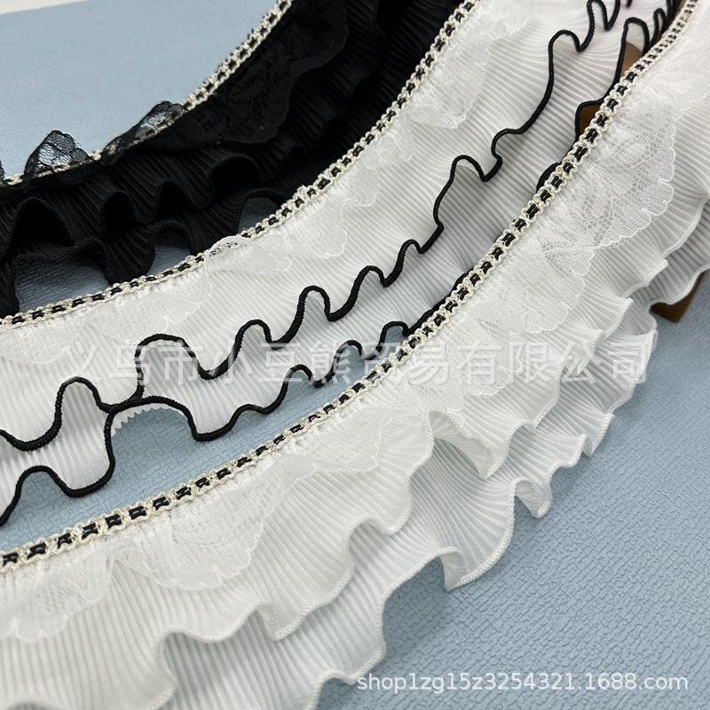 风琴褶皱服装装饰材料蕾丝裙摆木耳边辅料雪纺花边褶皱diy黑边双