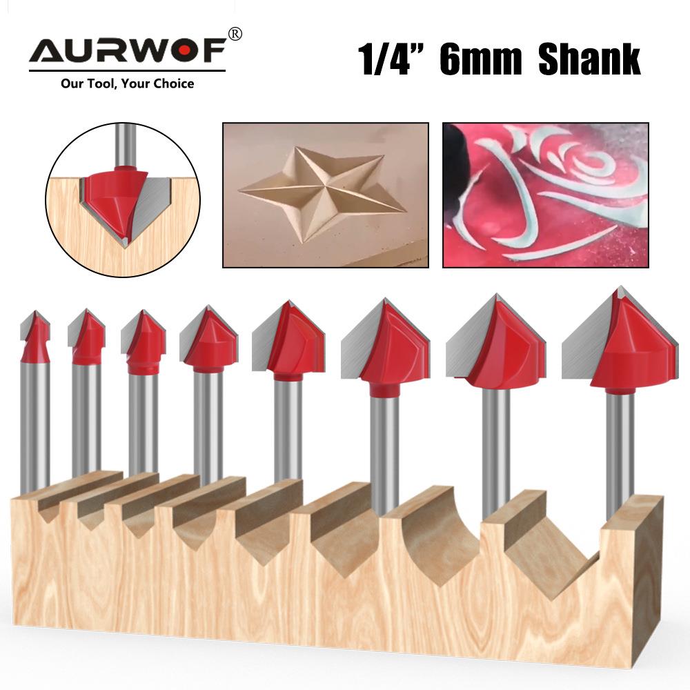 6柄1/4柄90度V型刀红色套装刃具修边机铝塑板开槽集成板折边刀