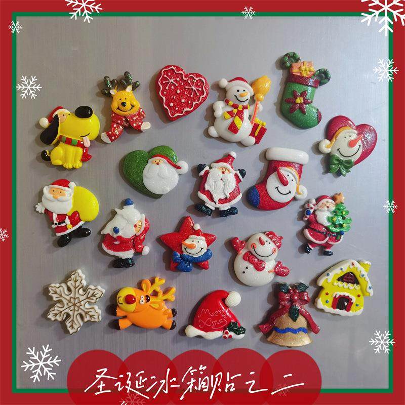 新年圣诞新款麋鹿老人雪人冰箱贴跨境礼品创意立体橱窗玻璃贴装饰