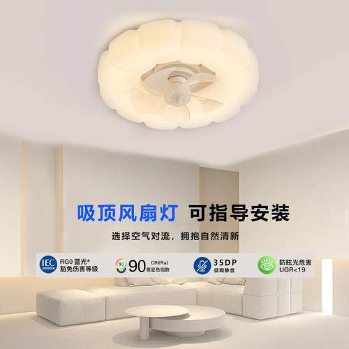全光谱卧室云朵风扇灯儿童房网红奶油风风扇吸顶灯房间智能卧室灯