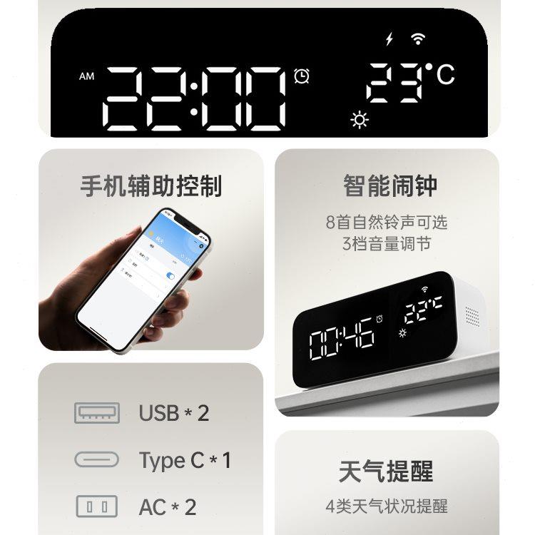 WiFi智能插座闹钟PD快充USB排插排桌面多功能插线板遥控开关床头