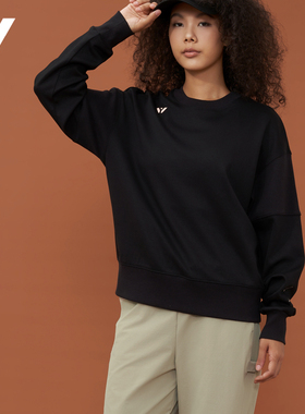 YBA休闲运动套头卫衣女秋冬新款纯色高弹无帽圆领针织上衣25063B