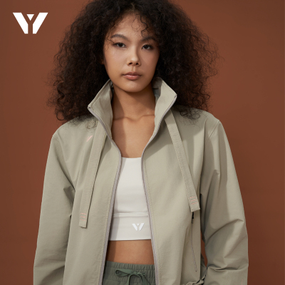 YBA休闲运动梭织立领外套女秋冬宽松潮流简洁短款开衫上衣25071B