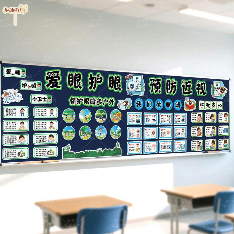 爱眼护眼睛主题黑板报文化墙贴纸中小学教室场景布置装饰文创kt板