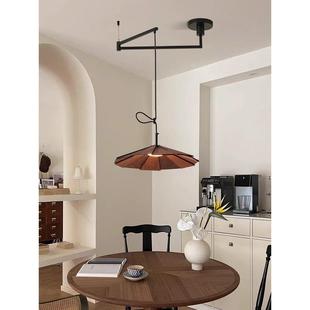 可移动 餐厅枝形吊灯覆古胡桃色折叠摇臂灯全光谱实木 中世纪风格