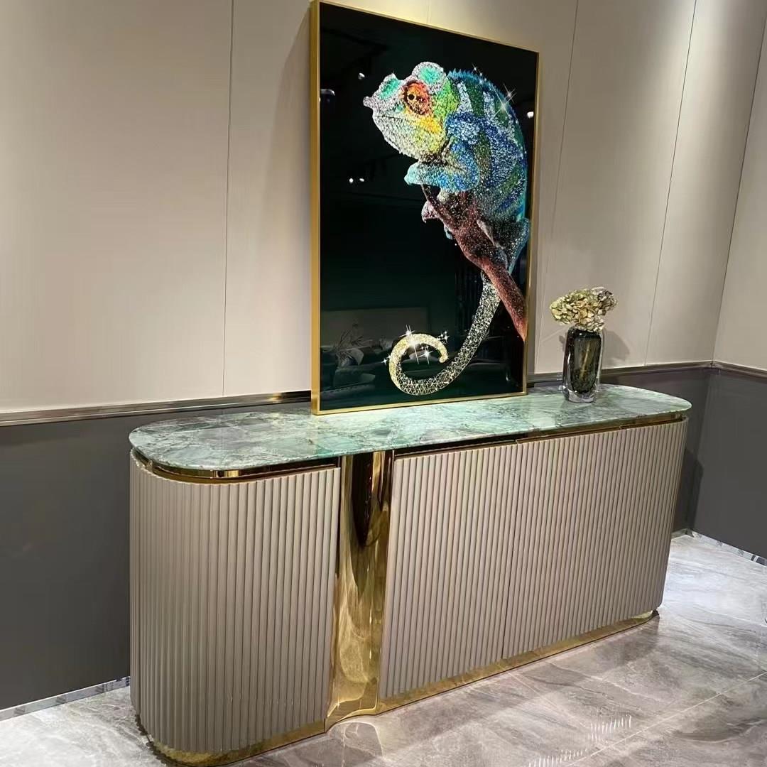 意式轻奢餐柜大理石台面玄关柜豪宅别墅客厅家俱天然奢石定制柜