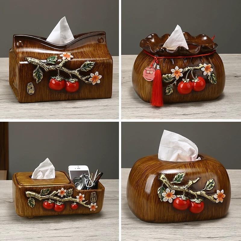新中式陶瓷柿子装饰品纸巾盒客厅桌面茶几创意抽纸盒高级感收纳盒