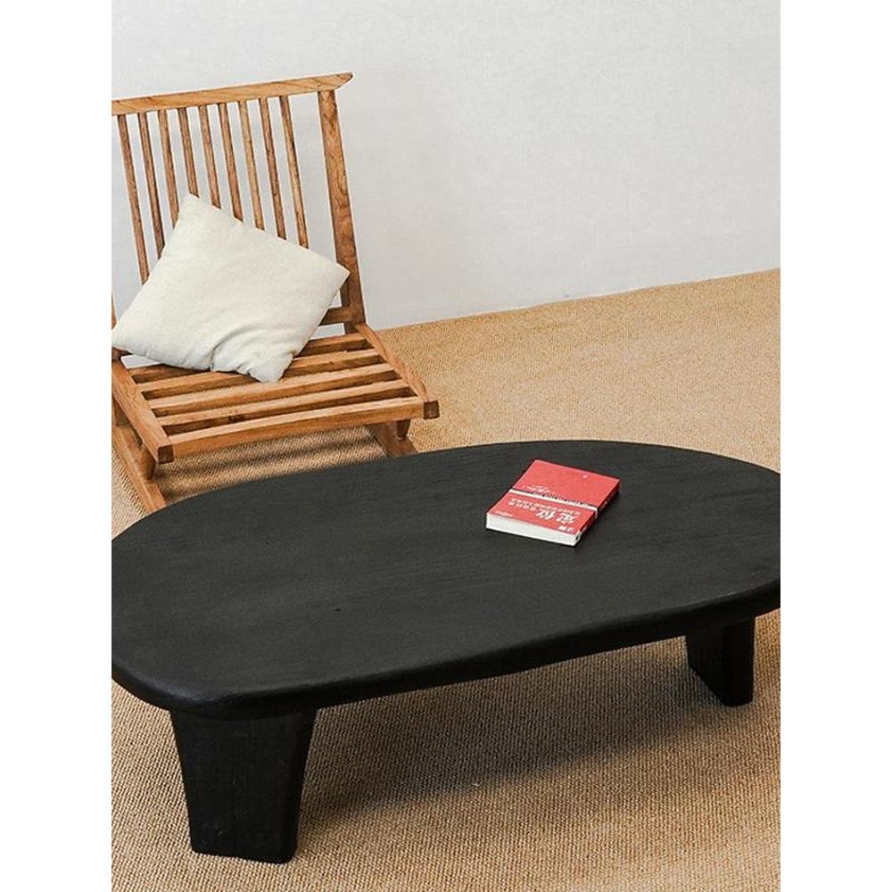 侘寂风黑色实木茶几复古做旧原木客厅简约不规则碳化矮桌日式茶桌