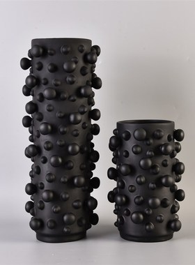 现代简约折线叶纹花瓶黑白树刺树脂大花器民宿酒店样板房极简摆件