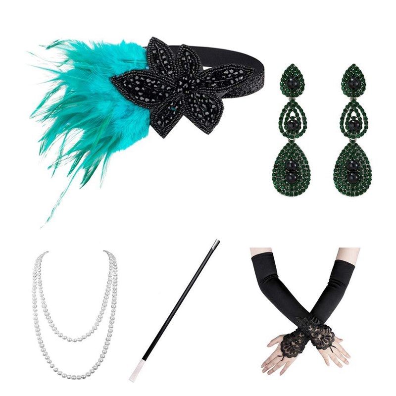 1920 Flapper Accessories舞会派对节日发带欧美复古羽毛头带套装