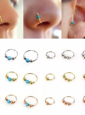 3PcsSet Fashion Retro Round Beads Gold Color Nose Ring For