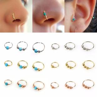 3PcsSet Fashion Retro Round Beads Gold Color Nose Ring For