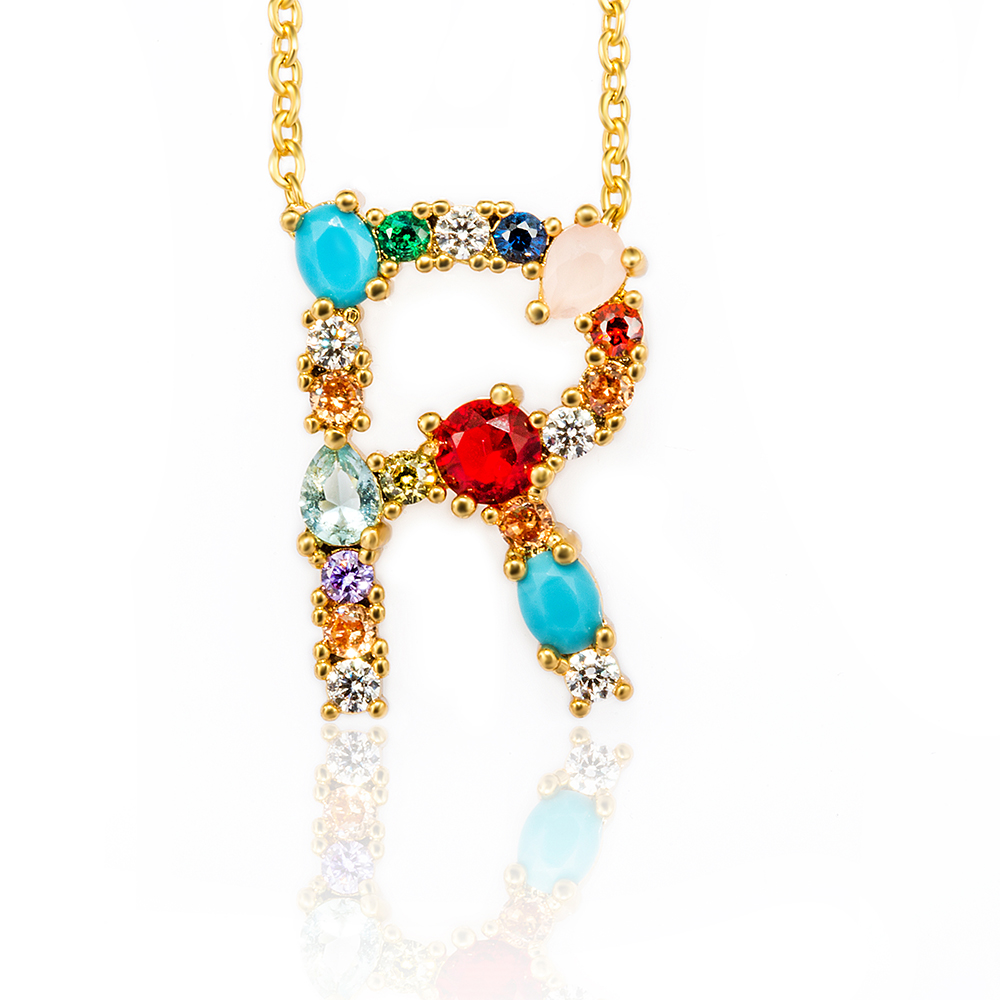 Multicolor fashion charm Gold  Alphabet pendant necklace项链