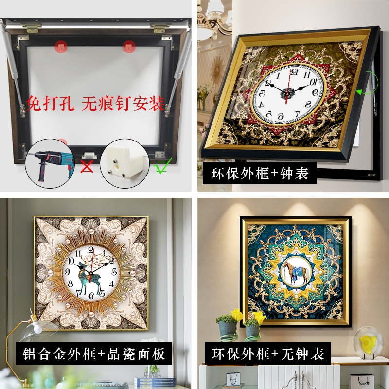 唐卡晶瓷遮挡电表箱装饰画带钟表配电箱免打孔电闸盒挂画创意挂钟图片