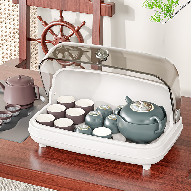 茶具收纳层架茶桌茶杯收纳层架沥水托盘防尘茶壶水杯玻璃杯收纳置
